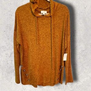 Stitch & Knot Musturd Color Long Sleeve Hooded Top,Lightweight,  Woman's Size XL